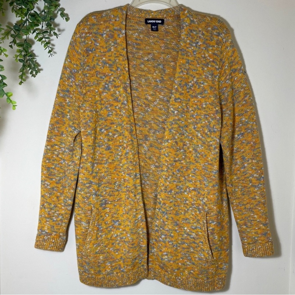🐣Land’s End | Yellow+Orange Marled Lightweight Open Cardigan w Pockets Size MP